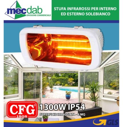 STUFA INFRAROSSI SOLEBIANCO 1300W IP54